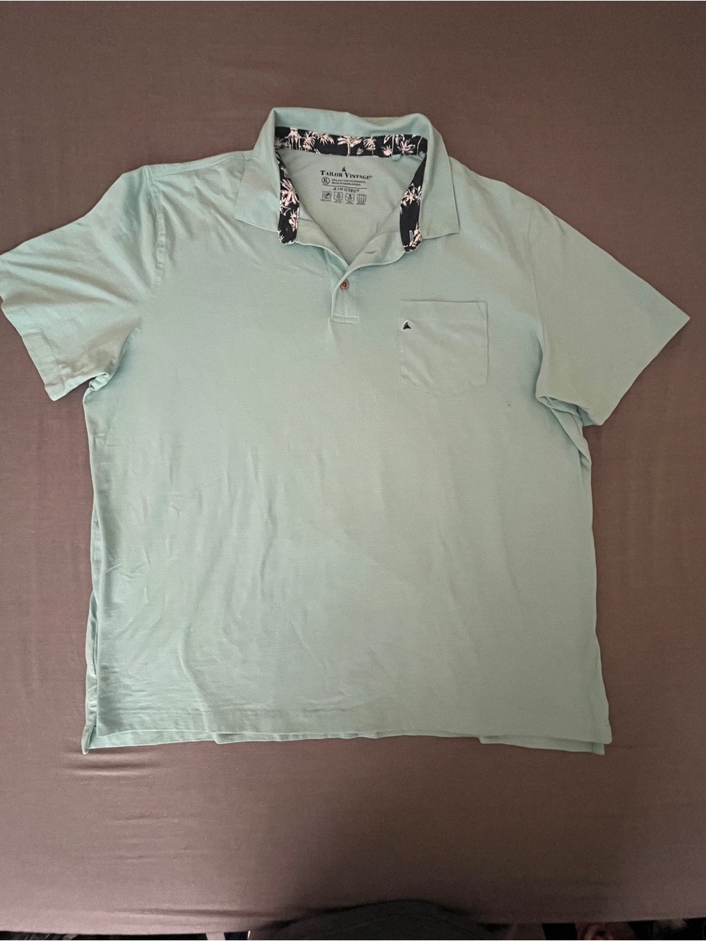 Tailor Vintage Light Mint Polo with Patterned Contrast Collar